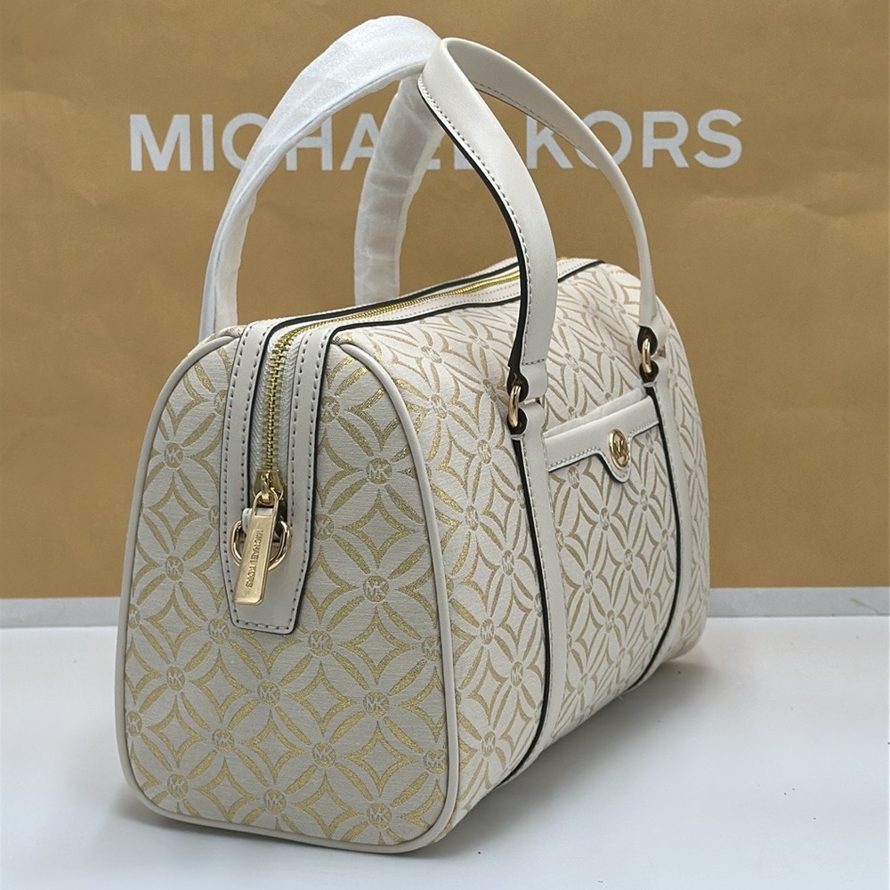 MICHAEL KORS JST TRAVEL MEDIUM DUFFLE SATCHEL CROSSBODY BAG MK Pale Gold Multi - Picture 7 of 16
